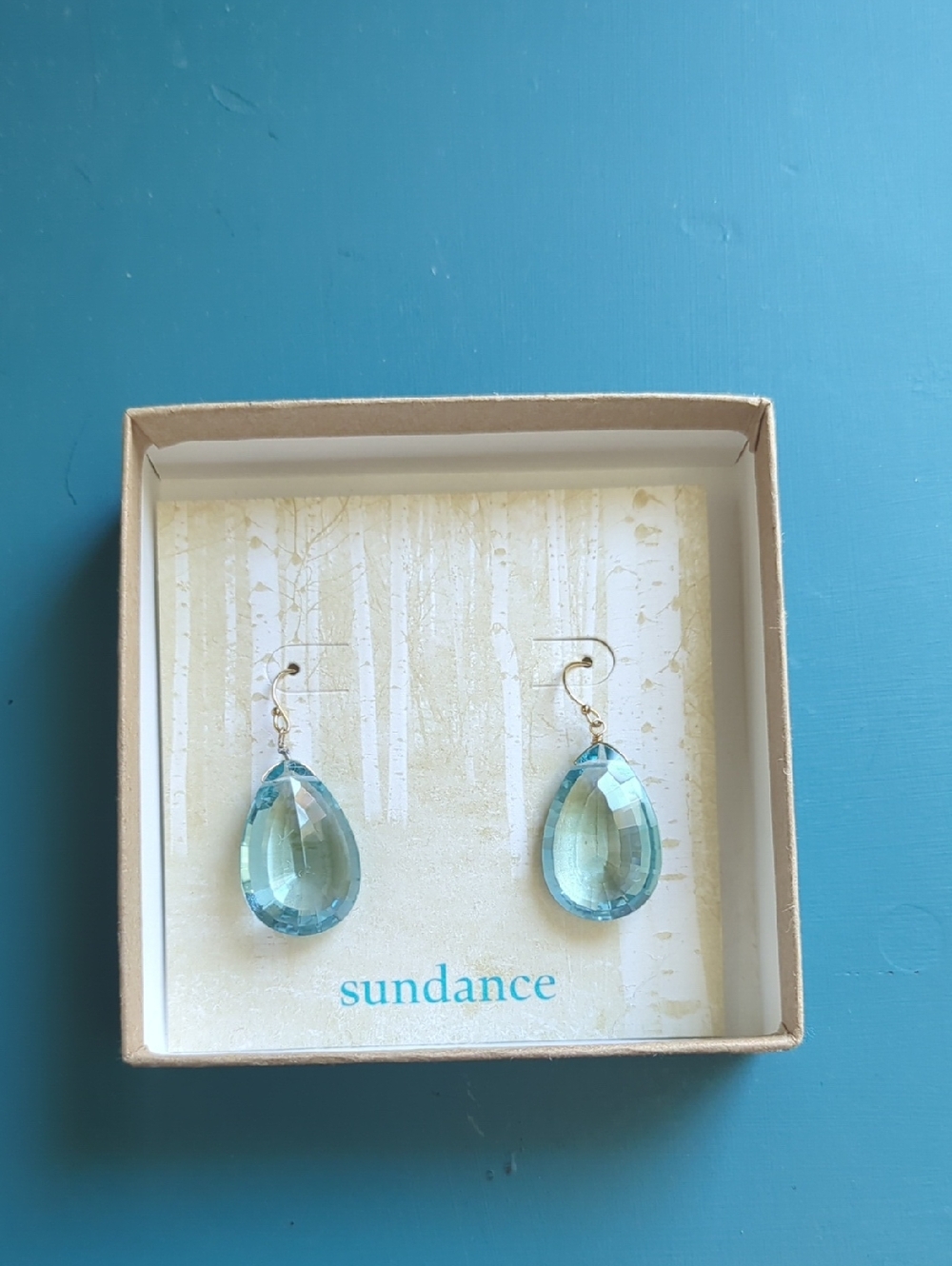 Sundance Light Blue Teardrop Crystal Earrings